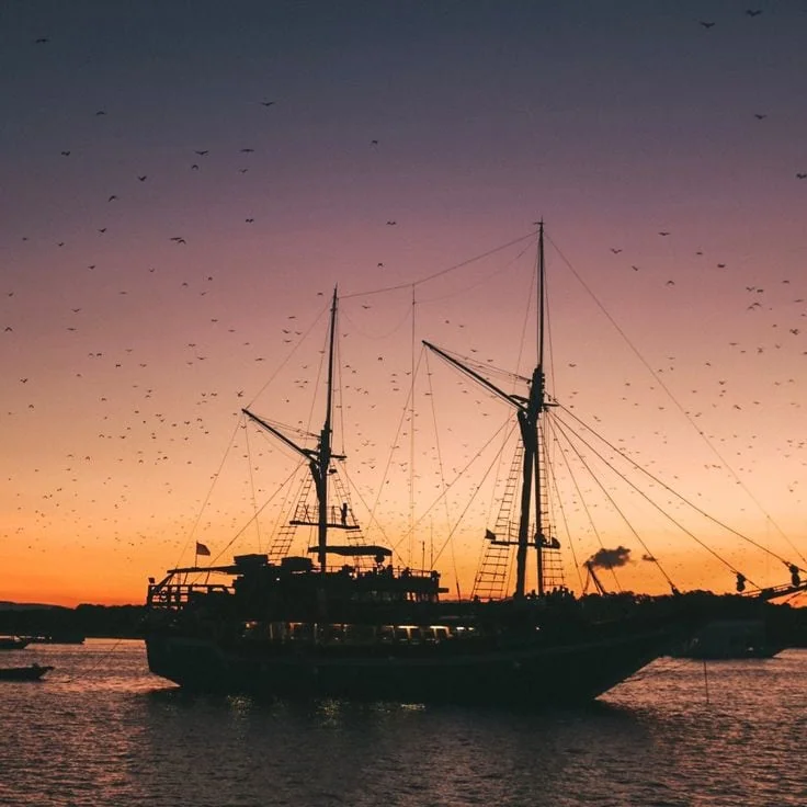 Sunset over flying fox island, Komodo National Park, Flores, Indonesia
